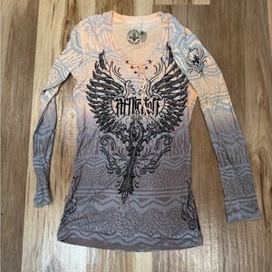Affliction Women's Gray and Orange Long Sleeve Top